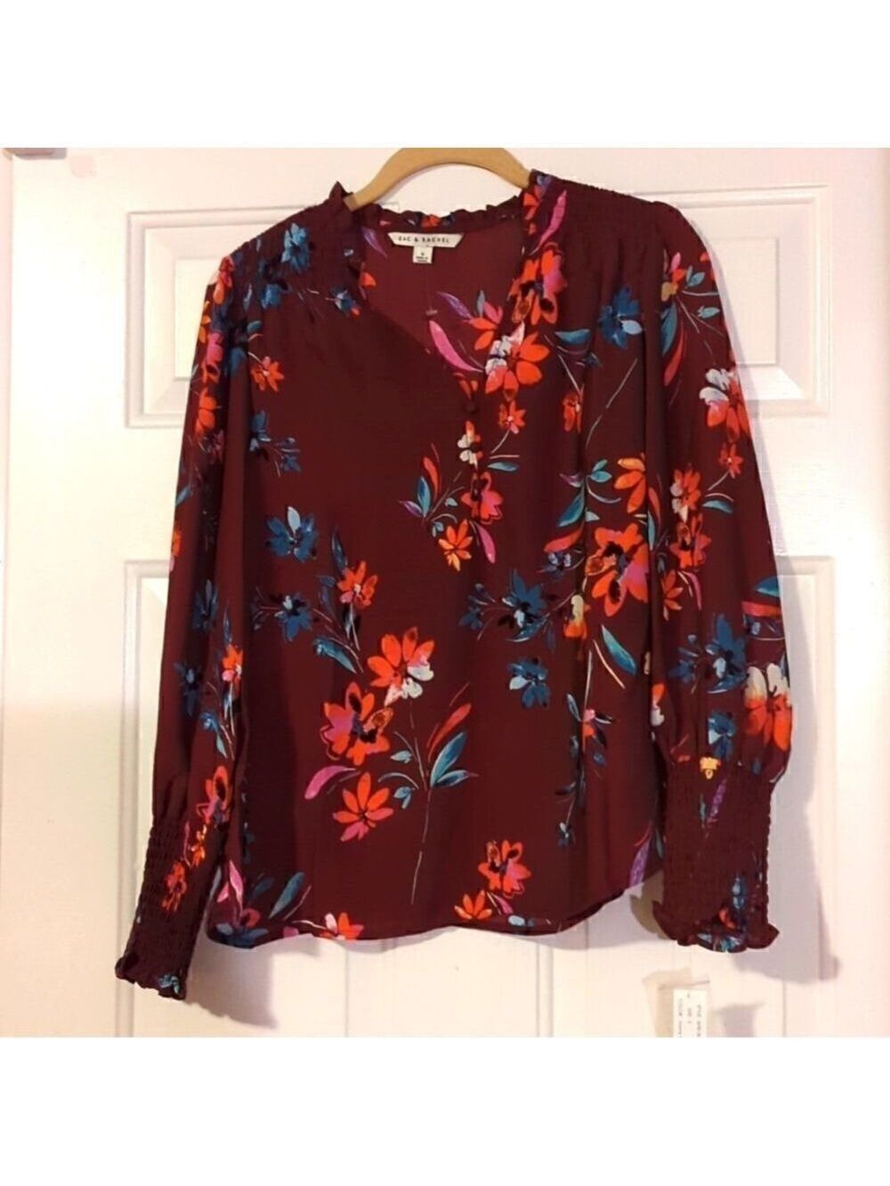 Zac & Rachel Floral V Neck Blouse Top Small